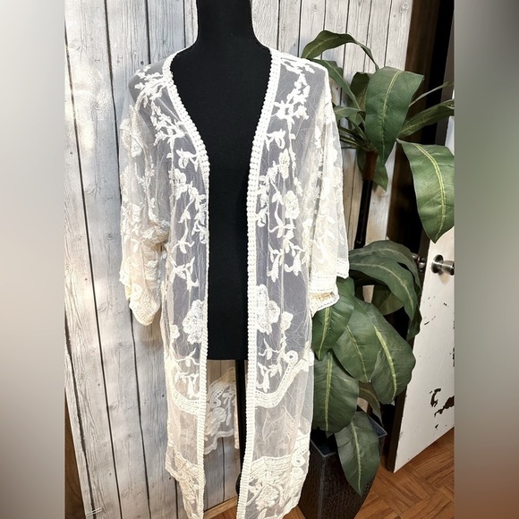 NWT Adiva Ivory Lace Open Kimono Cardigan, Women’s Size Medium - Picture 2 of 13